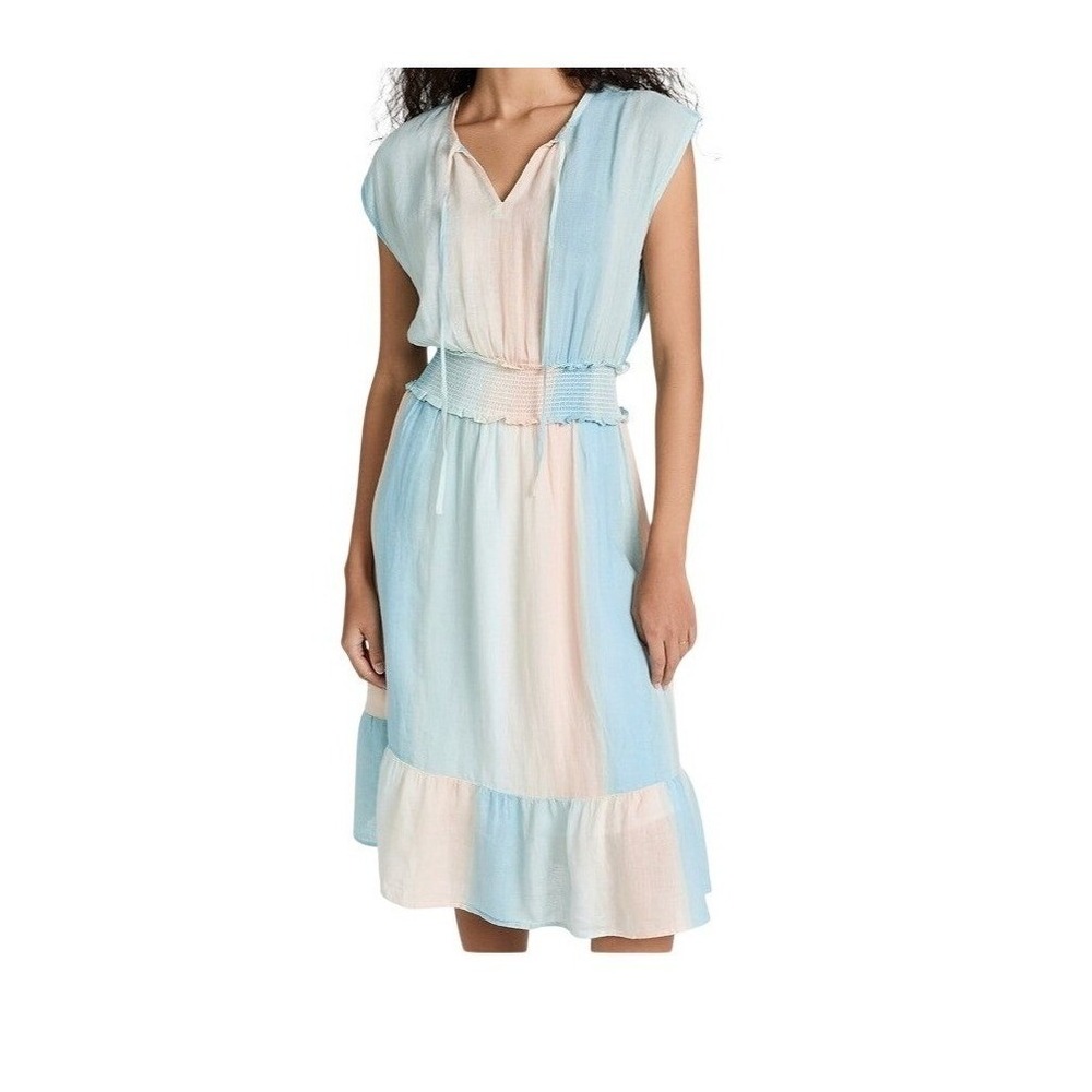 Rails Ashlyn Midi Dress Women Small Blue Peach Sunset Gradient Linen Blend Smock